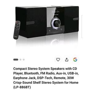 All-in-One Compact Stereo System - Bluetooth, CD Player & 30W Power for Home